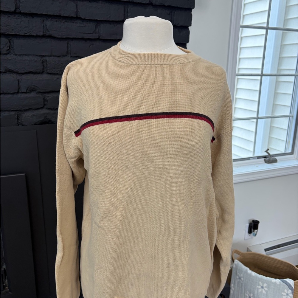 Timberland Men's Ribbed  Long Sleeve 100% Cotton Tan Crew Neck‎ Sweater Sz L